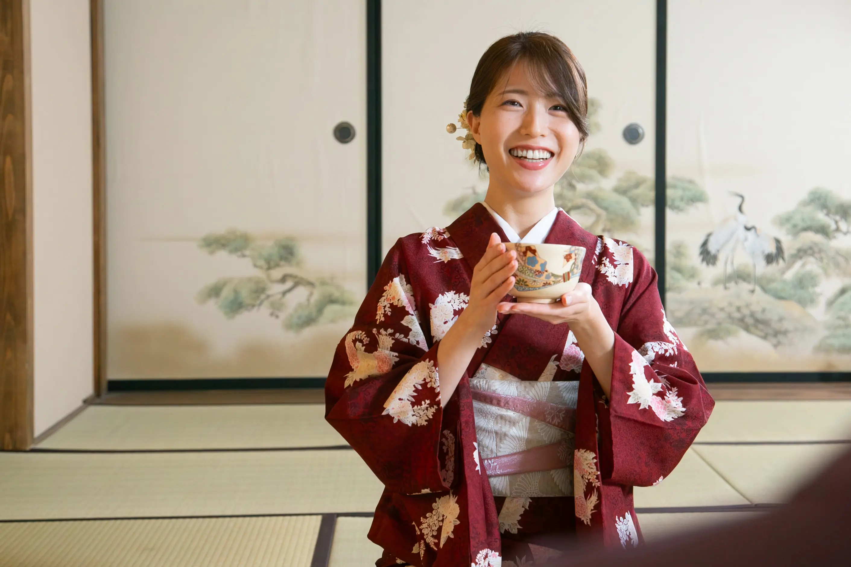 Guest savoring her kimono experience in Shinjuku